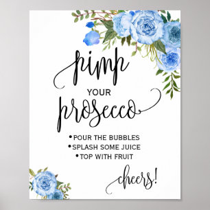 Poster Sinal de chá de noiva floral azul para personaliza