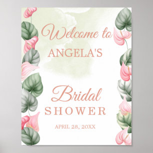 Poster Sinal de Chá de Noiva Floral Elegante Minimalista
