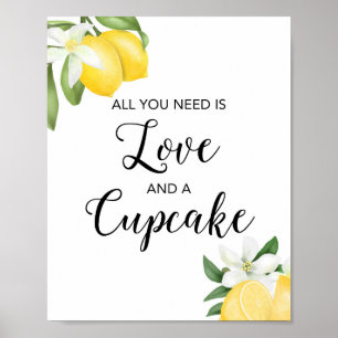 Poster Sinal de Chá de Noiva Limão Amor & Cupcake