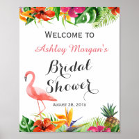 Sinal de Chá de Noiva Luau Flamingo Floral Tropica