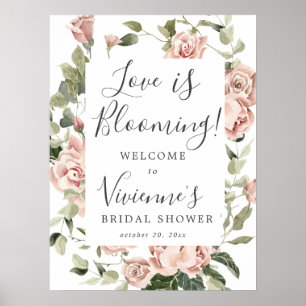 Poster Sinal de Chá de Noiva Pink Floral Love is Blooming