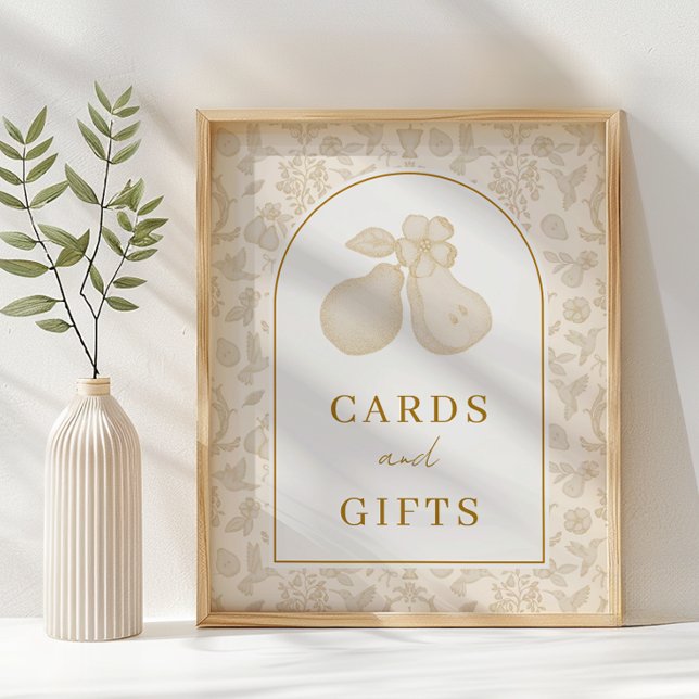 Poster Sinal de Chá de panela de Pear Perfeito Dourado (Cards and Gifts Sign)