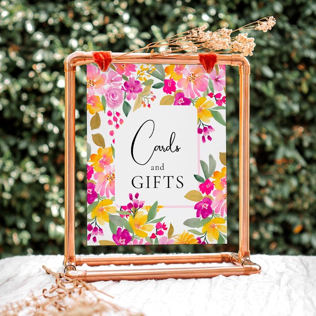 Poster Sinal de chá de panela floral de aquarela de jardi (Garden floral watercolor bridal shower sign)