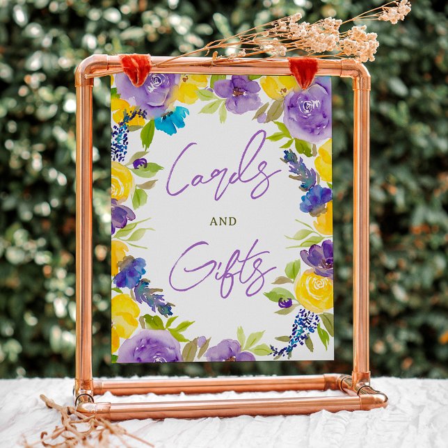 Poster Sinal de chá de panela floral lavanda amarelo-boho (Boho yellow lavender floral bridal shower sign)
