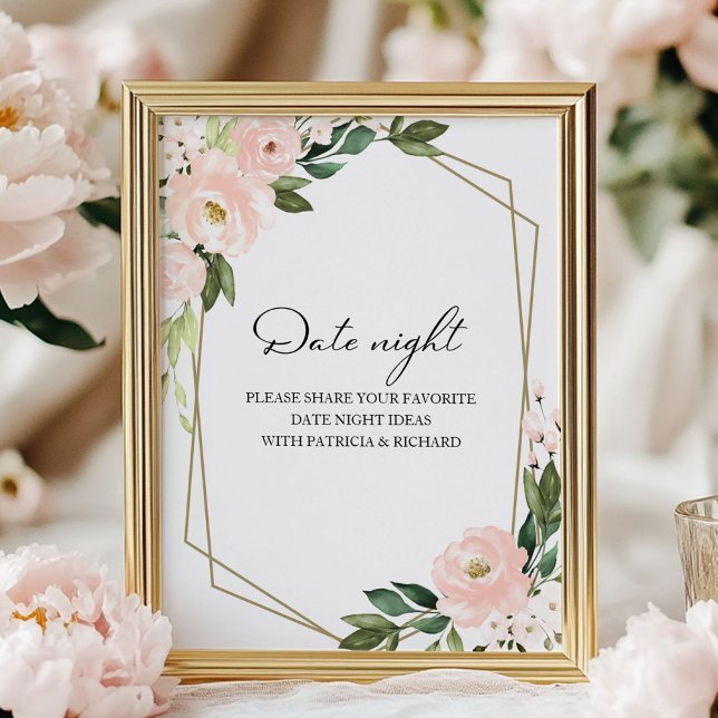 Poster Sinal de Chá de panela Floral Rosa Data Jar Noite (Criador carregado)