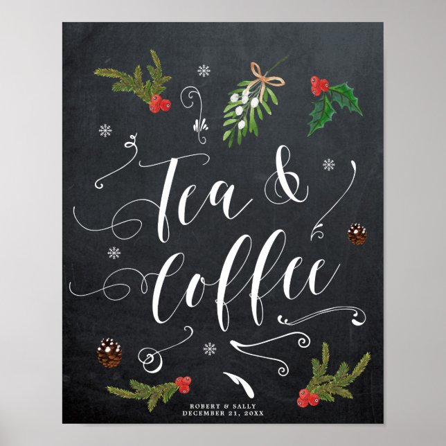 Poster sinal de chá e café de Natal de inverno casamento (Frente)