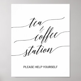 Poster Sinal de Chá e Café em Caligrafia Preta Elegante
