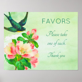 Poster Sinal de Chá Pássaro e Flores