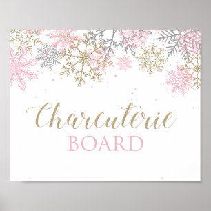 Poster Sinal de Charcuterie em Floco de Neve Rosa de inve