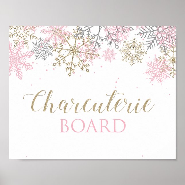 Poster Sinal de Charcuterie em Floco de Neve Rosa de inve (Frente)