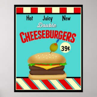 Poster Sinal de Cheeseburger Retro