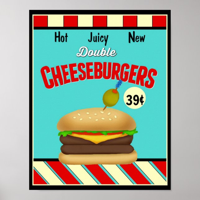 Poster Sinal de Cheeseburger Retro (Frente)