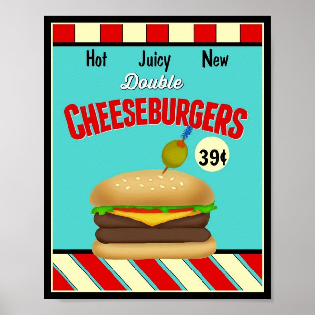 Poster Sinal de Cheeseburger Retro (Frente)