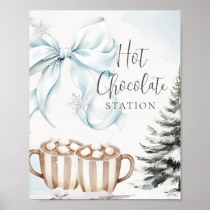 Poster Sinal de Chocolate Quente com Laço Azul Baby Showe