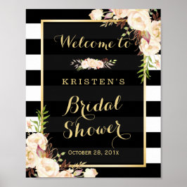 Poster Sinal de Chuva de Noiva com Listras Florais Branco