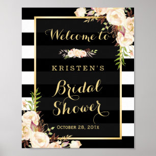 Poster Sinal de Chuva de Noiva com Listras Florais Branco