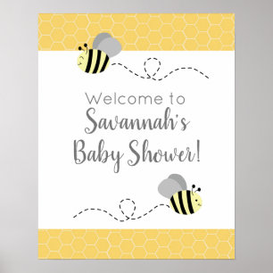 Poster Sinal de Chuvada de Bebê Abelha Bumble Amarela e C