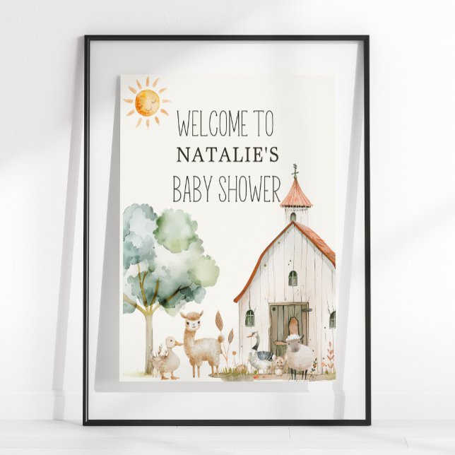 Poster Sinal de Chuvada de Bebê Animais da Creche Pequena (Criador carregado)