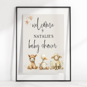 Poster Sinal de Chuvada de Bebê Animais de Berçário Plush