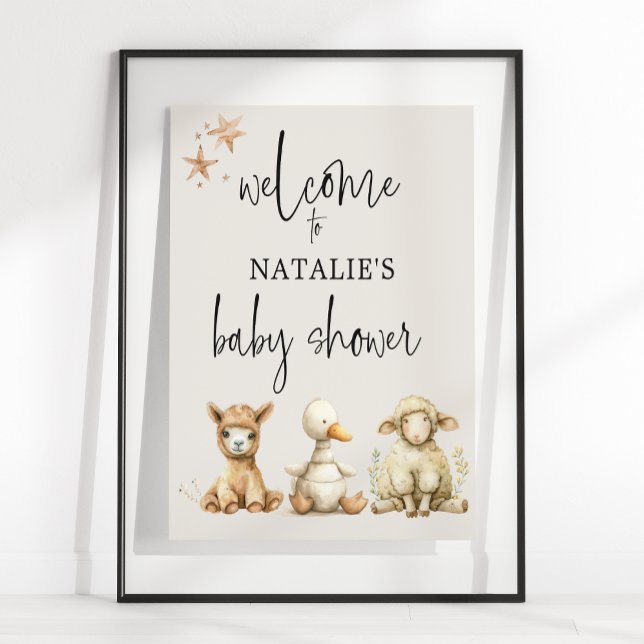 Poster Sinal de Chuvada de Bebê Animais de Berçário Plush (Criador carregado)