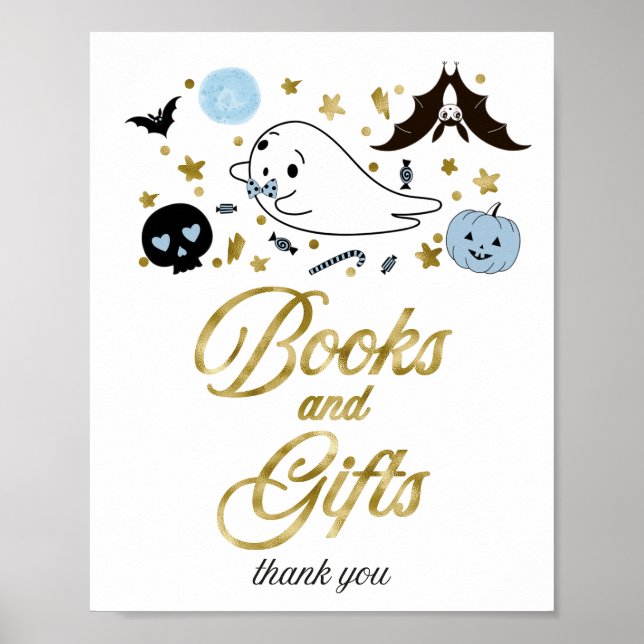 Poster Sinal de Chuvada de Bebê de Halloween para Livros  (Frente)