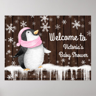 Poster Sinal de Chuvada de Bebê Floco de Neve Penquin