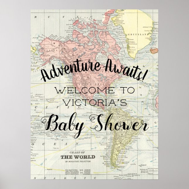 Poster Sinal de Chuveiro de Bebê Aventura em Mapa Antigo  (Frente)