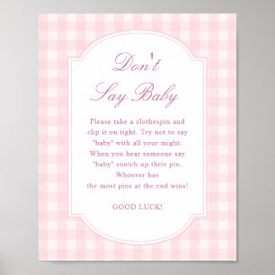 Poster Sinal de Chuveiro de Bebê Rosa Não Diga Bebê