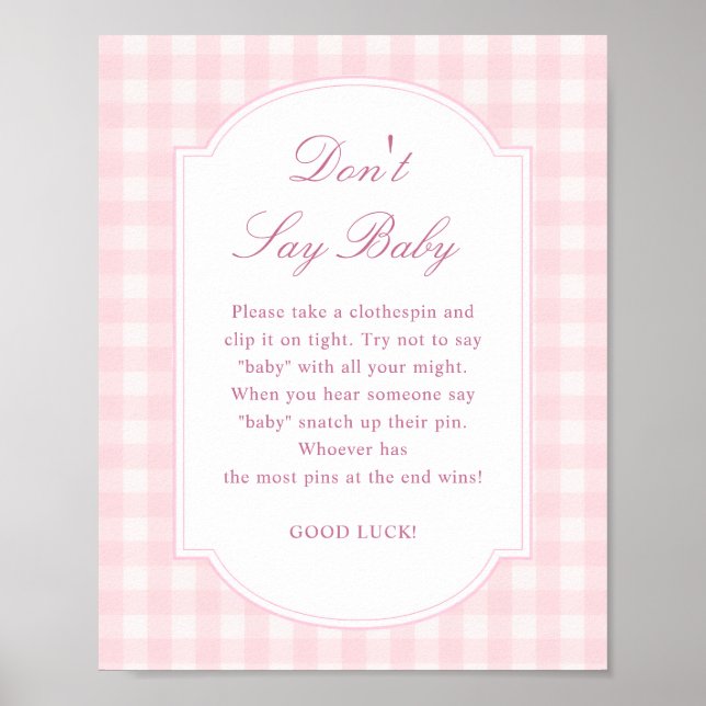 Poster Sinal de Chuveiro de Bebê Rosa Não Diga Bebê (Frente)