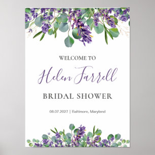Poster Sinal de Chuveiro de Noiva com Flores de Eucalipto