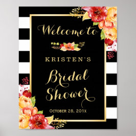 Poster Sinal de Chuveiro de Noiva de Folhas Florais de Ou