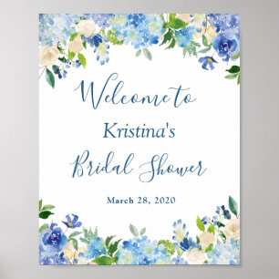 Poster Sinal de Chuveiro de Noiva Floral Chic Hortênsia A