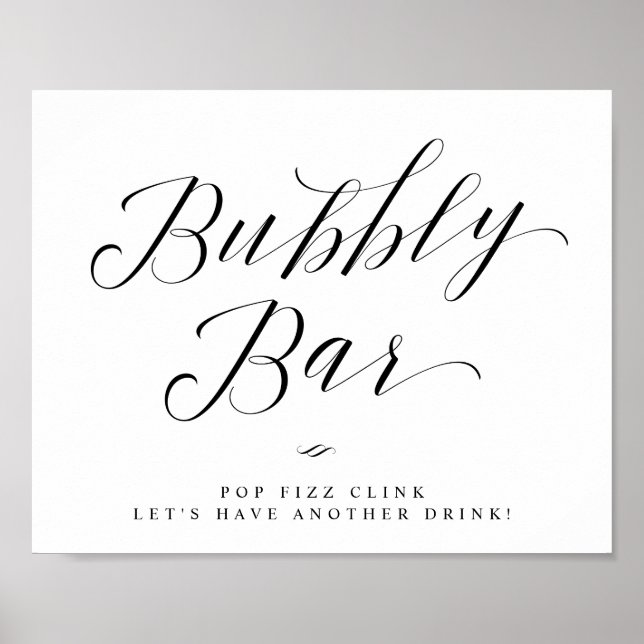 Poster Sinal de Chuveiro de Noiva ou Casamento Bubbly Bar (Frente)