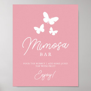Poster Sinal de Chuveiro de Noiva Pink Butterflies Mimosa