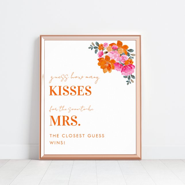 Poster Sinal de Chuveiro de Noiva Pink & Orange Quantos B (Criador carregado)