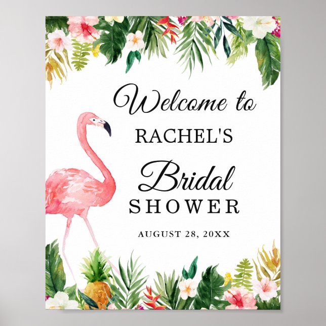 Poster Sinal de Chuveiro Nupcial Floral de Folhas Tropica (Frente)