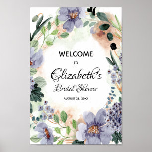 Poster Sinal de Chuveiro Nupcial Floral em Aquarela Elega
