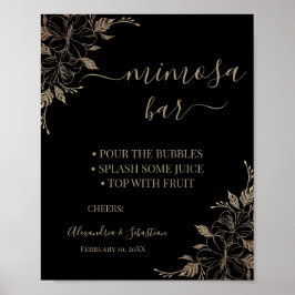 Poster Sinal de Chuveiro Nupcial Floral Lines Mimosa Bar