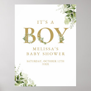 Poster Sinal de Chuvinha de Bebê Menino Verde Dourado