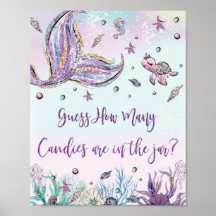 Poster Sinal de Chuvinha de Bebê Mermaid Adivinhe Quantas