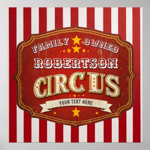 Poster Sinal de Circo Vintage Personalizado - Nome da Fam