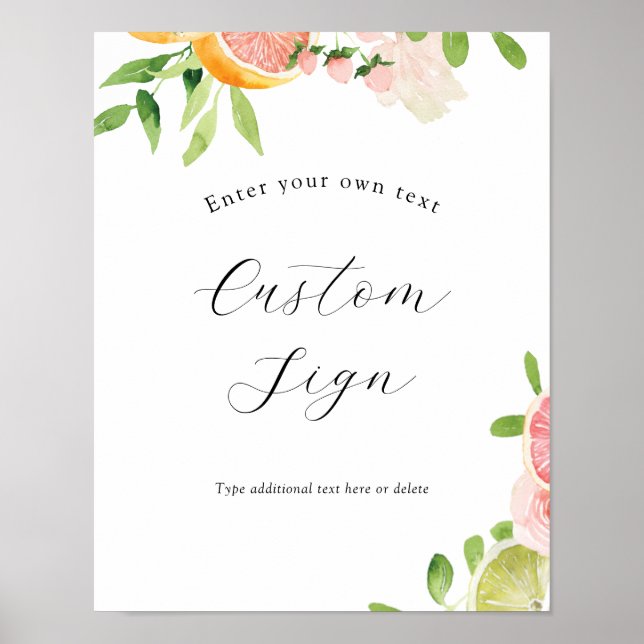 Poster Sinal de Cítrico Rosa com Texto Personalizado (Frente)
