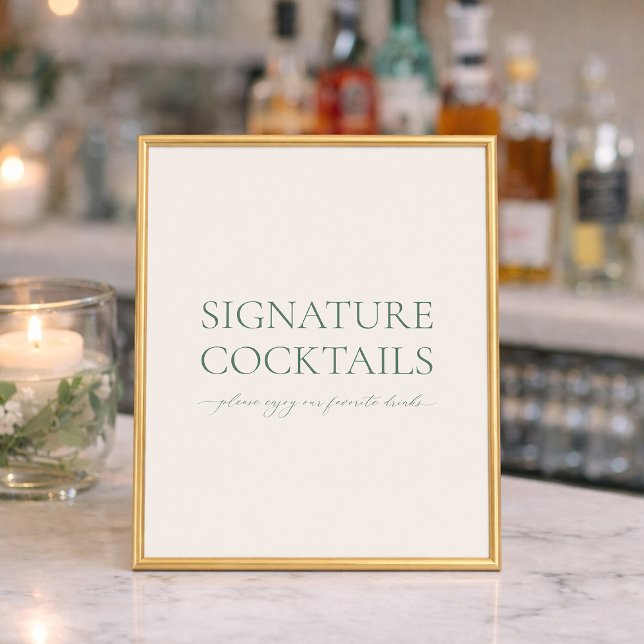 Poster Sinal de Cocktail de Casamento em Verde Salvia (Criador carregado)