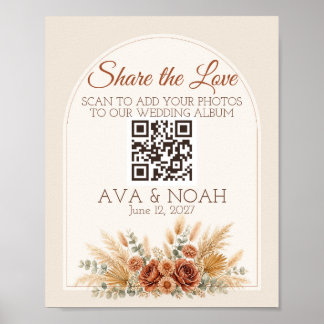 Poster Sinal de Código QR de Casamento Boho Terracotta