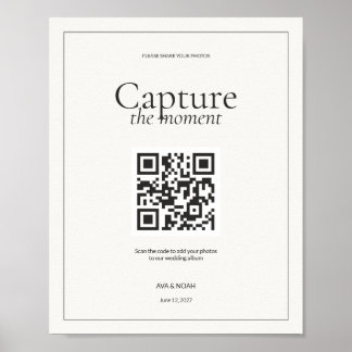 Poster Sinal de Código QR de Casamento Minimalista, Escan