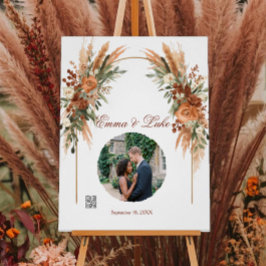 Pôster Sinal de Código QR de Foto de Casamento Personaliz