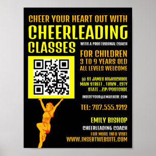 Poster Sinal de código QR do cheerleader, classes líder d
