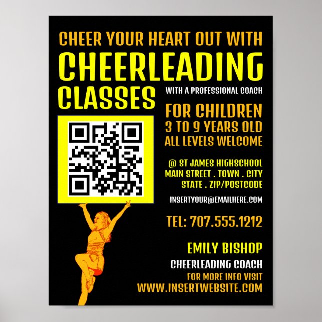 Poster Sinal de código QR do cheerleader, classes líder d (Frente)