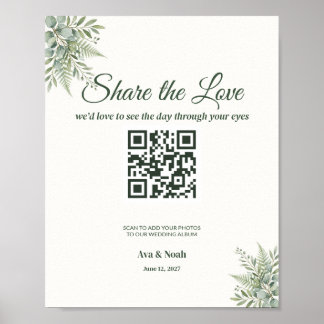 Poster Sinal de Código QR para Casamento Verde, Escaneie
