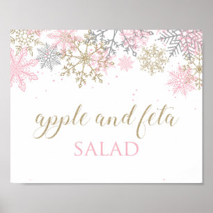 Poster Sinal de Comida 3 do Floco de Neve Rosa de inverno